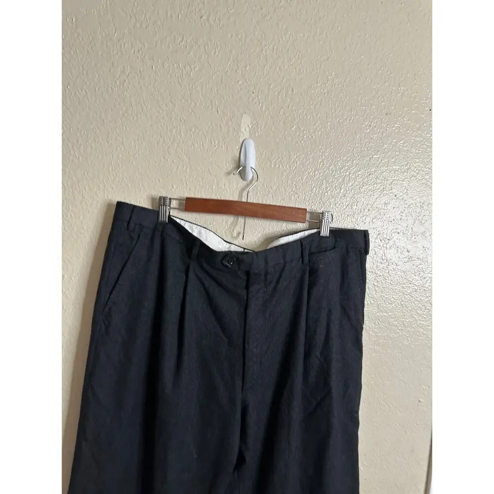 Brioni Flannel Knit Gray Flat Cuffed Trousers Gray Wool Mens 42R Quiet Luxury